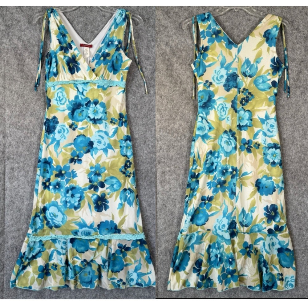 Y2K Vintage Fairycore Chiffon‎ Babydoll Dress Womens Large Blue Whimsy Lace Trim